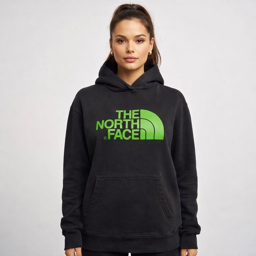 The North Face Women’s Black Pullover Hoodie Sweatshirt Lime Green Logo Large